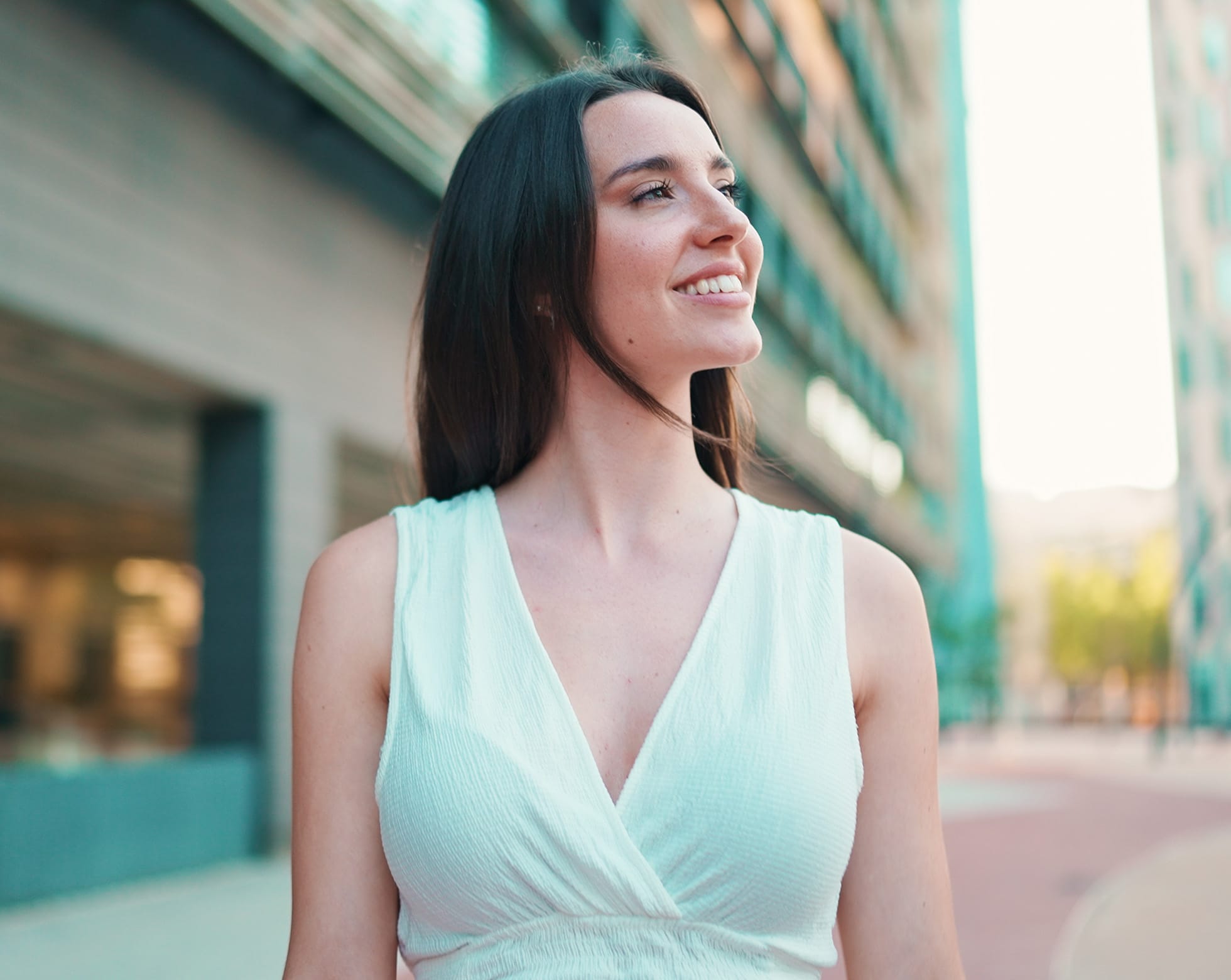 Woman smiling on the street