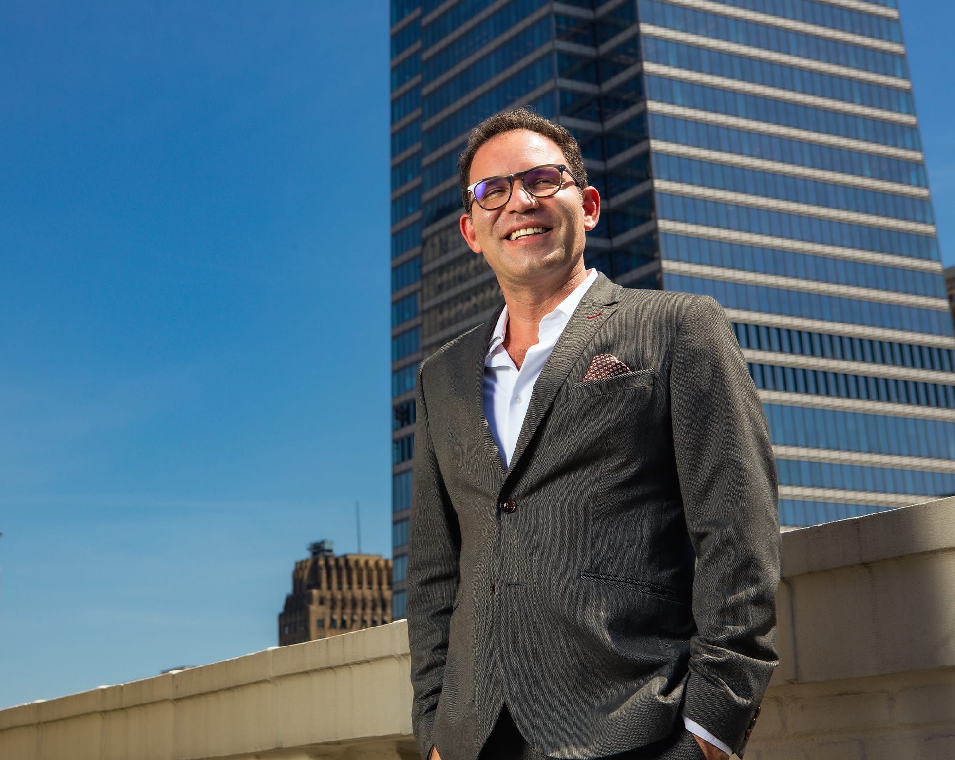 Dr. Shafer standing on a balcony