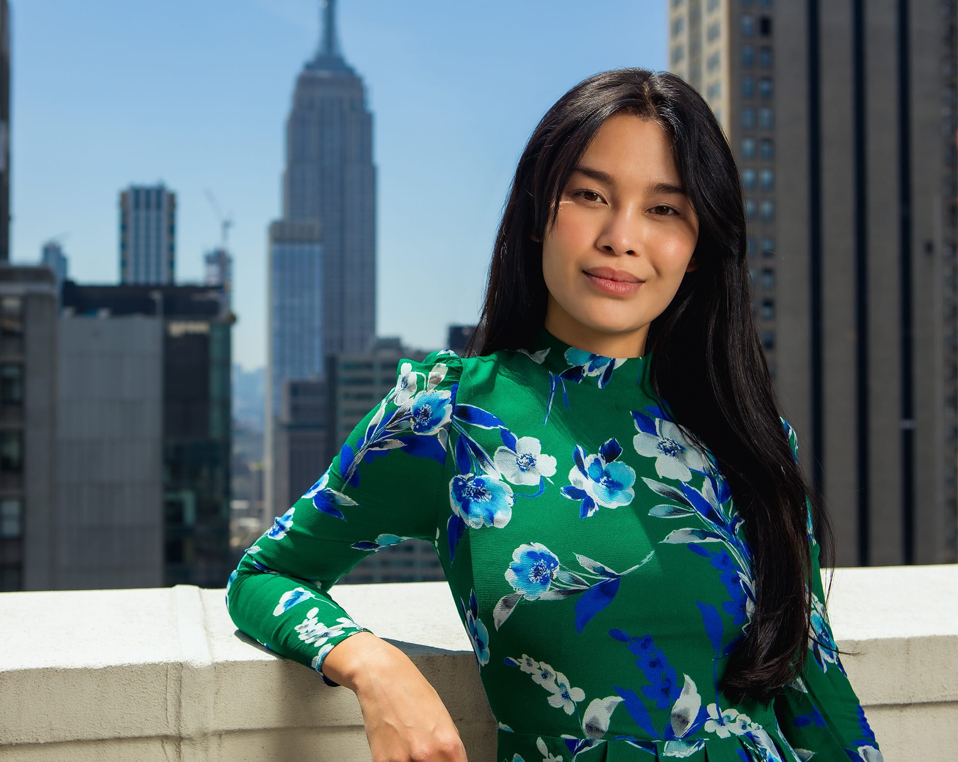 Woman smiling on the balcony