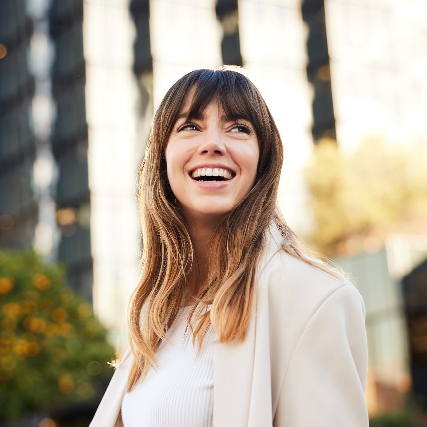 Woman smiling outside